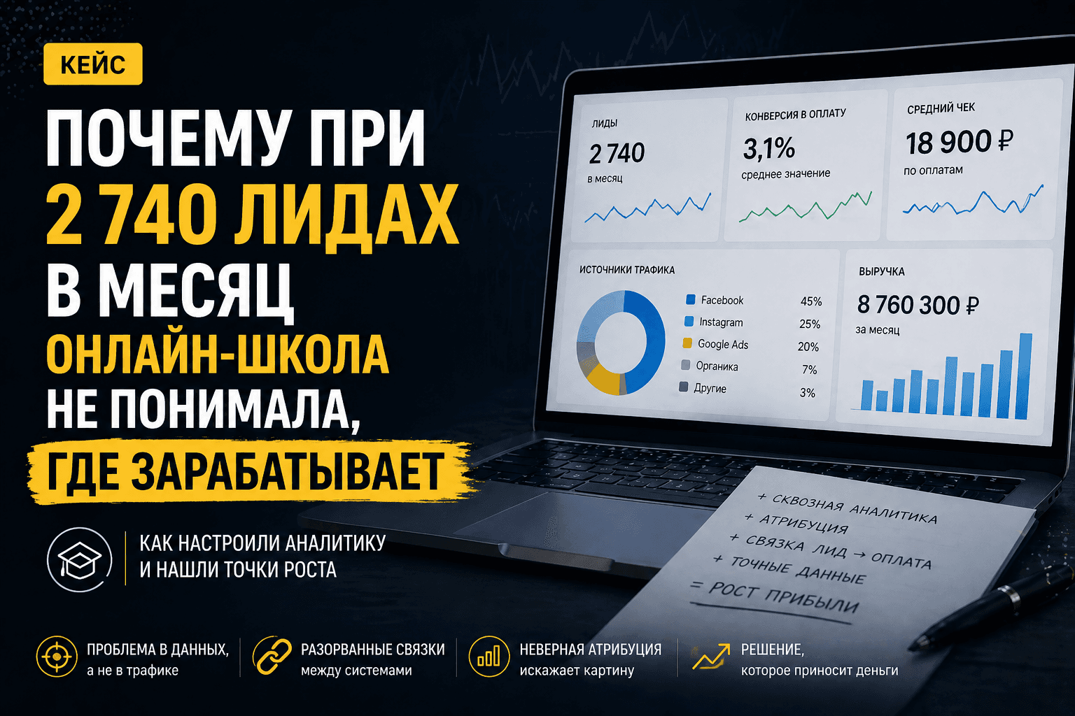 Почему при 2 740 лидах в месяц онлайн-школа не понимала, где зарабатывает